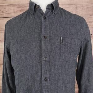 Ben Sherman Shirt Mens Large Graphite Grey Flannel Button Down Long Sleeve Mod